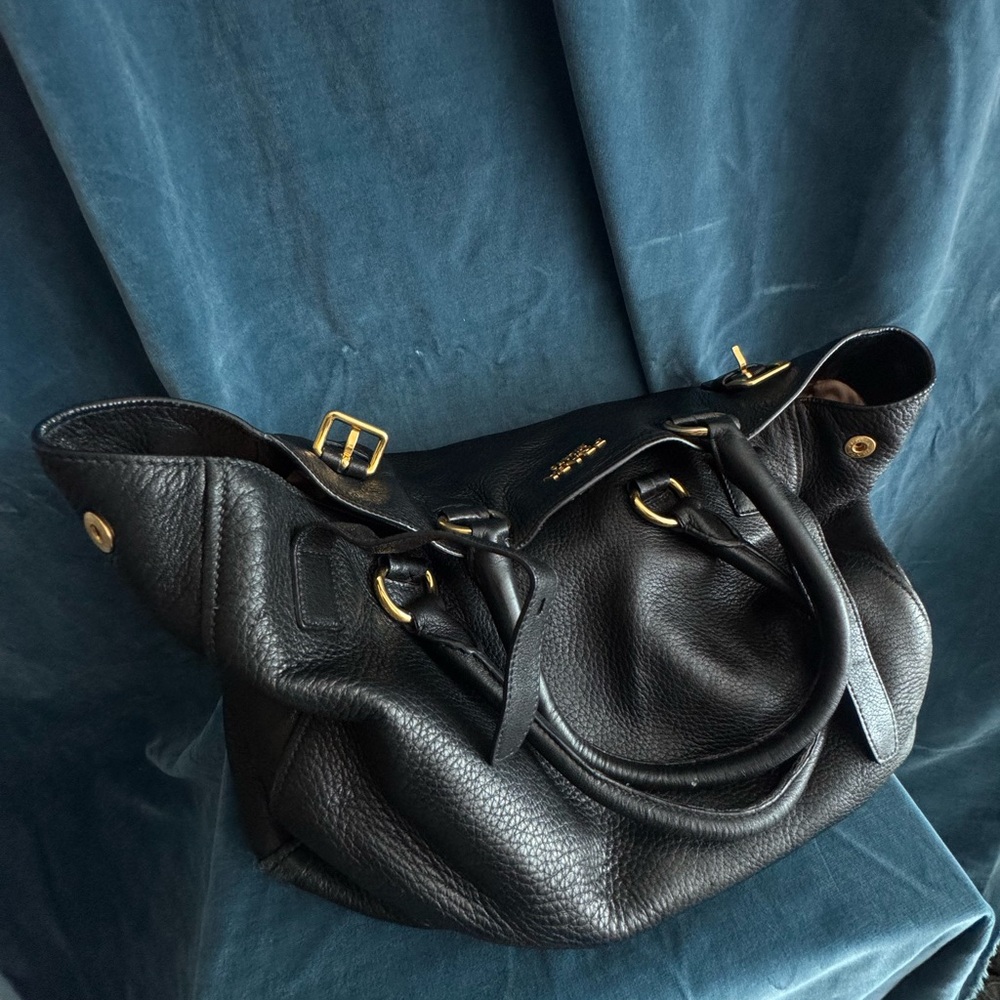 Prada Black Leather Shoulder Bag with Gold Hardware